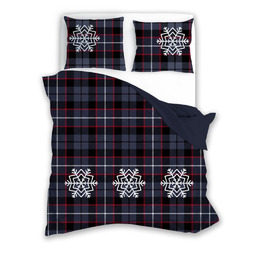 Faro Pościel świąteczna 140x200 Scandic 007 granatowa biała kratka płatki śniegu dwustronna