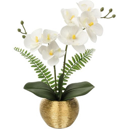 Briful Sztuczne storczyki, kwiaty, mała sztuczna orchidea, aranżacje roślinne w srebrnej doniczce ceramicznej, jedwab, sztuczne kwiaty Phalaenopsis, do domu, biura, stołu, dekoracja weselna