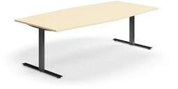 Stół konferencyjny QBUS, kształt łodzi, 2400x1200 mm, rama T, czarny, brzoza