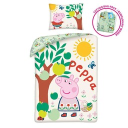 Halantex Pościel bawełniana 140x200 Świnka Peppa pistacjowa PE-3241BL poszewka 70x90 + worek bawełniany