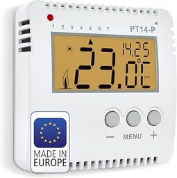 ELEKTROBOCK PT14-P Cyfrowy termostat pokojowy 230 V  programowalny termostat ścienny z dużym podświetlanym wyświetlaczem LCD  do ogrzewania elektrycznego  regulowany program tygodniowy i dodatkowe