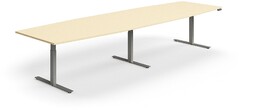 Stół konferencyjny z regulacją wysokości, kształt łodzi, 4000x1200 mm, srebrna rama, brzoza