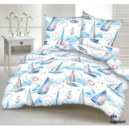 Karo Pościel z kory 140x200 żaglówki 198 kotwice marynarska guziki 100% bawełna