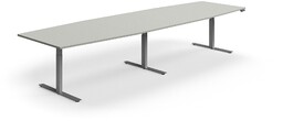 Stół konferencyjny z regulacją wysokości, kształt łodzi, 4000x1200 mm, srebrna rama, jasnoszary