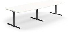 Stół konferencyjny QBUS, kształt łodzi, 3200x1200 mm, rama T, czarny, biały