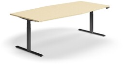Stół konferencyjny z regulacją wysokości, kształt łodzi, 2400x1200 mm, czarna rama, brzoza