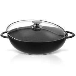 Patelnia wok granitowa ze szklaną pokrywką GRANDE 32 cm