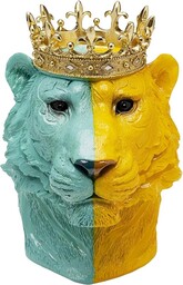 Kare Designerska figurka dekoracyjna Crowned Tiger, niebiesko-żółty, obiekt dekoracyjny, koronowany tygrys, ręcznie malowana, unikatowa, 33 x 28 x 24 cm (wys. x szer. x gł.)