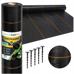 Agrotkanina 1,6x50m gruba 90g agrowłóknina czarna UV3% antychwastowa +kołki