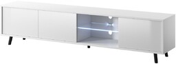 Szafka RTV Luna 02 LED Biała 175 cm, pod telewizor, na czarnych nóżkach, podświetlenie led