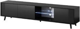 Szafka RTV Luna 02 LED Czarna 175 cm, pod telewizor, połysk, nowoczesna