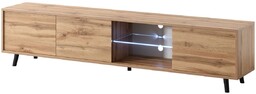 Szafka RTV Luna 02 LED Dąb Wotan 175 cm, nowoczesna, czarne nóżki, z otworem na kable, pod telewizor