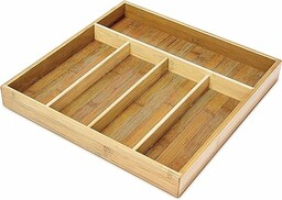 Relaxdays Pojemnik na sztućce z 5 przegródkami wys. x szer. x gł.: ok. 4 x 34 x 33,5 cm wkład na sztućce z bambusa jako organizer do szuflad i wkład na sztućce, duża skrzynka do szuflad z drewna,