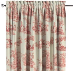 Zasłona na kanale z grzywką 1 szt., scenki rodzajowe w kolorze czerwonym na tle ecru, Avinon