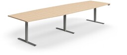Stół konferencyjny z regulacją wysokości, kształt łodzi, 4000x1200 mm, srebrna rama, dąb