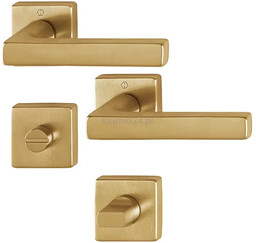 Dallas - Klamki z mosiądzu z kwadratowym szyldem do WC, mosiądz satynowy F78-1 Resista