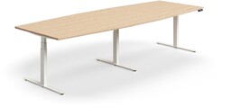Stół konferencyjny z regulacją wysokości, kształt łodzi, 3200x1200 mm, biała rama, dąb
