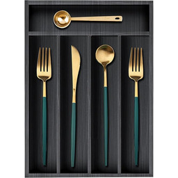 Organizer do szuflad na małe przybory kuchenne, czarny, drewniany, sztućce, taca, sztućce, rozdzielacz, wąski, drewniany, na sztućce, widelec, łyżkę do szuflady