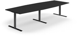 Stół konferencyjny QBUS, kształt łodzi, 3200x1200 mm, rama T, czarny, czarny