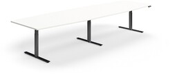 Stół konferencyjny z regulacją wysokości, kształt łodzi, 4000x1200 mm, czarna rama, biały