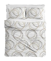 Matex Pościel flanelowa 160x200 F-80A Koła biała bordowa beżowa geometria