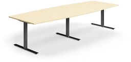 Stół konferencyjny QBUS, kształt łodzi, 3200x1200 mm, rama T, czarny, brzoza