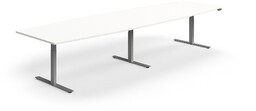 Stół konferencyjny z regulacją wysokości, kształt łodzi, 4000x1200 mm, srebrna rama, biały