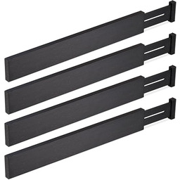 Relaxdays Przegrody do szuflad, 4-częściowy zestaw przedziałów sklepowych, regulowane od 46 do 56 cm, separator do szuflad kuchennych, bambusowe, czarne