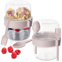 Pojemnik kubek na jogurt z łyżeczką lunchbox 370 ml 2 szt.