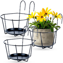 Uchwyt balkonowy na doniczkę metalowy czarny 3 szt.