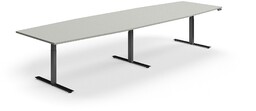 Stół konferencyjny z regulacją wysokości, kształt łodzi, 4000x1200 mm, czarna rama, jasnoszary