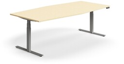 Stół konferencyjny z regulacją wysokości, kształt łodzi, 2400x1200 mm, srebrna rama, brzoza