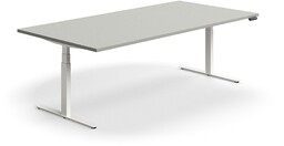 Stół konferencyjny z regulacją wysokości, prostokątny, 2400x1200 mm, biała rama, jasnoszary