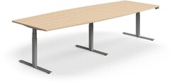 Stół konferencyjny z regulacją wysokości, kształt łodzi, 3200x1200 mm, srebrna rama, dąb