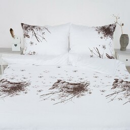 Andropol Pościel satynowa 160x200 Sofia 12 Ptaki biała brązowa 18850