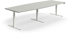 Stół konferencyjny z regulacją wysokości, kształt łodzi, 3200x1200 mm, biała rama, jasnoszary