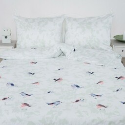 Andropol Pościel satynowa 160x200 Sofia 3 Liście ptaki miętowa kolorowa 18842