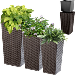 Donice na kwiaty z wkładem Pesaro rattan 19 cm + 25 cm + 30 cm, mokka