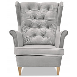 Fotel Uszak srebrzysty SIWY bestseller GLAMOUR