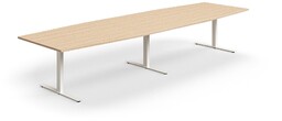 Stół konferencyjny QBUS, kształt łodzi, 4000x1200 mm, rama T, biały, dąb