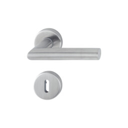 Amsterdam - Komplet klamek drzwiowych na szyldzie okrągłym F69 ze stali nierdzewnej