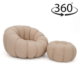Fotel obrotowy z podnóżkiem CX2030 Pumpkin Bouclé Beż #7