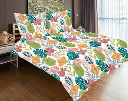 Matex Pościel satynowa 140x200 biała kolorowa liście kwiaty z jedną poszewką SE-51A Exclusive 2