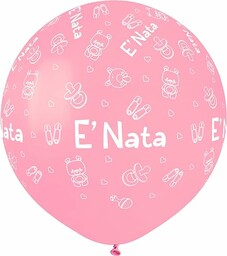 Opakowanie 25 balonów "E'' Nata" baby shower z naturalnego lateksu jakość premium G150 (średnica 48 cm/19 cali), pastelowy różowy