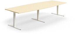 Stół konferencyjny QBUS, kształt łodzi, 3200x1200 mm, rama T, biały, brzoza