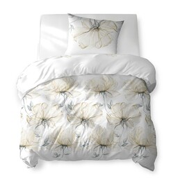 Detexpol Pościel bawełniana 140x200 biała w duże kremowe kwiaty 5770 B Cotton Bloom