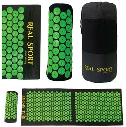 Real Sport Mata zdrowotna do akupresury z poduszką duża, XXL, 110x41 cm, zielono-czarna