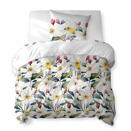 Detexpol Pościel bawełniana 140x200 biała w kolorowe kwiaty 5774 A Cotton Bloom