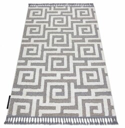 Dywan MAROC P655 Labirynt, grecki szary / biały Frędzle berberyjski marokański shaggy 120x170 cm