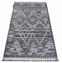 Dywan MAROC P657 Romby Zygzak, etno czarny / szary Frędzle berberyjski marokański shaggy 140x190 cm